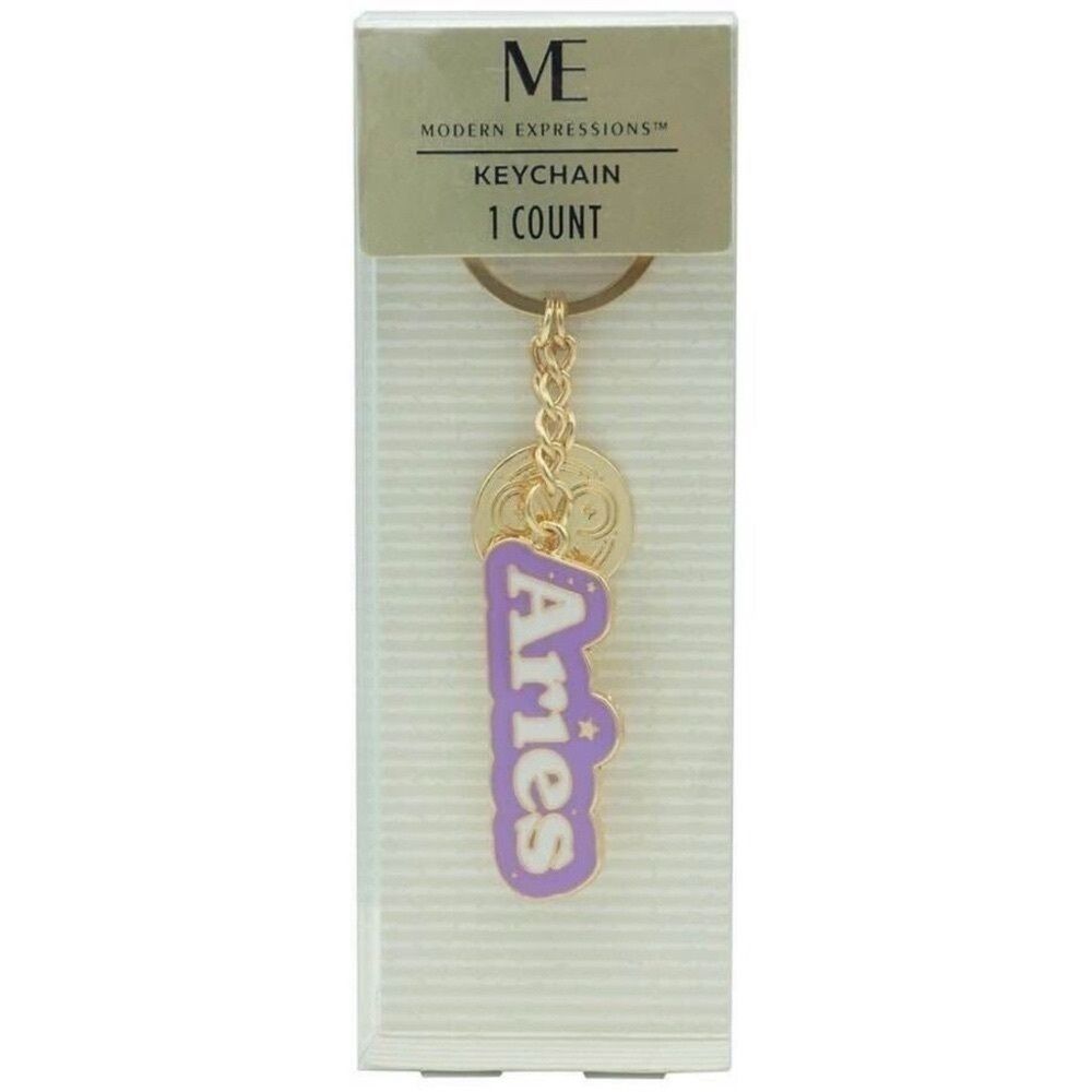 Aries Zodiac Keychain Purple and Gold